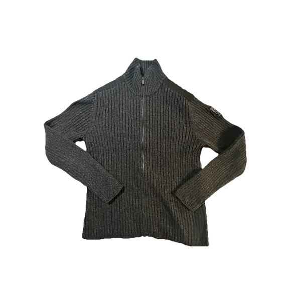 Calvin Klein Jeans Men’s Sweater L Gray Ribbed Zip Up Full Zip Mock Neck - Picture 1 of 8